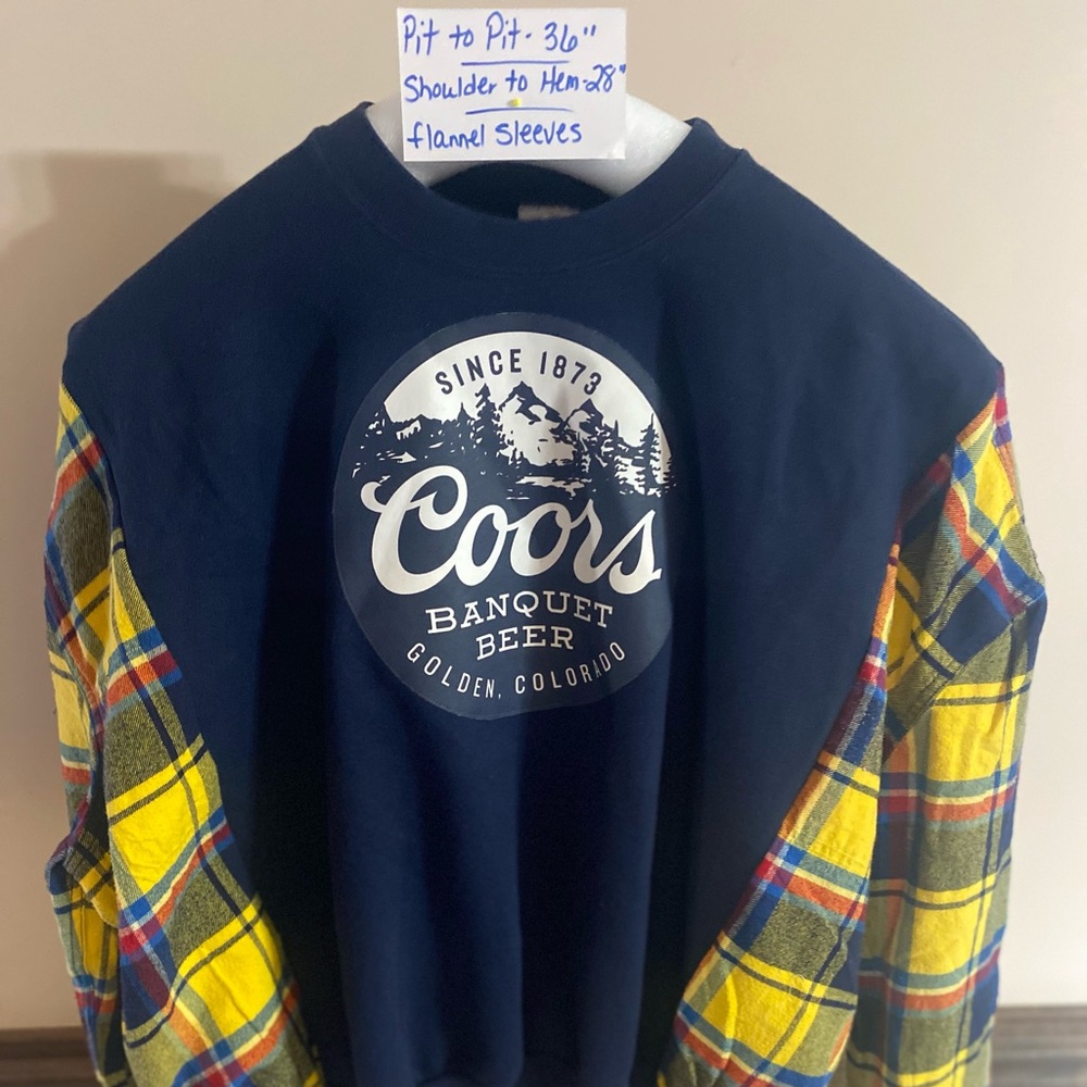 Navy and Yellow Coors Beer Plaid Sweatshirt size xl
